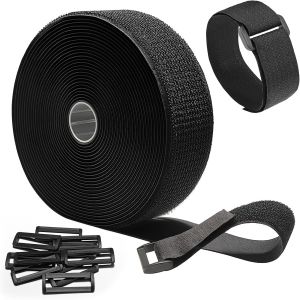 MEVRONISSHOP-5cm X 10m Attache Cable,Reutilisable Nylon Rouleau Scratch pour Rangement Cable(Avec 10 Boucles), Libre de Couper Rouleau de Scratch pour &agrave; la Maison et au Bureau (Noir) - Neuf