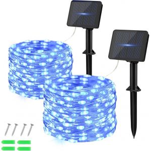 KAL-Bleu Lumiere Solaire Exterieur, 5M 50 Led Solaire Extérieur Fil De Cuivre 8 Modes Étanche Guirlande Solaire Exterieur Pour Le Jardin, L'Arbre, Le Mariage, Noël (Lot De 2) - Neuf