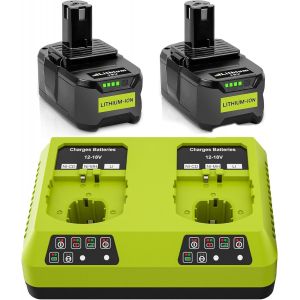 MEVRONISSHOP-2X 18V 5,5Ah Batteries de Remplacement pour Ryobi One+ Chargeur Double Port 6 A DC18RD Compatible avec Ryobi P108 RB18L50 RB18L25 RB18L40 RB18L20 RB18L15 RB18L13 P102 P103 P104 P105 P106 - Neuf