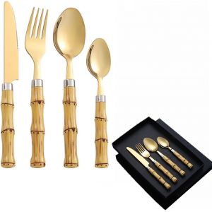 Checarzhn--No1-En Acier Inoxydable Doré Mat Set De Couverts Avec Couteau Fourchette Cuillère Qualité Supérieure Lavable Au Lave-Vaisselle Ensemble Couverts Voyage Portable - Neuf