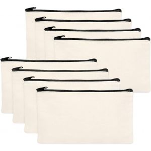 MAA-Pochette Tissu Zippée, 8PCS Trousse Personnalisable, DIY Vierge Toile Trousse, Trousses à Crayons Vierge, Pochette Personnalisable pour Trousse Maquillage, Trousse Rangement 12 x 21cm - Neuf