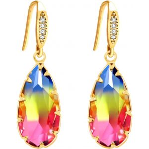 Chenquansarl-Ya4905 Boucles D'oreilles Pendantes En Forme De Goutte En Forme De Goutte En Tourmaline Et Zircon Pour Femme Plaqué Or - Neuf