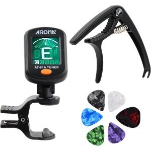 ChenQuanSarl-Accordeur &Agrave; Pince Pour Guitare,Kit D'Accessoires Pour Guitare,Ecran Lcd Rotation Accordeur,Comprenant Des 6 M&eacute;diator,Un Accordeur,Un Capo,Pour Chromatique,Guitare,Basse,Violon,Ukul&eacute;l&eacute; - Neuf