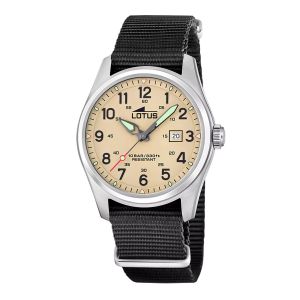 Montre Lotus Minimalist Nato Noir Cadran Beige - Neuf