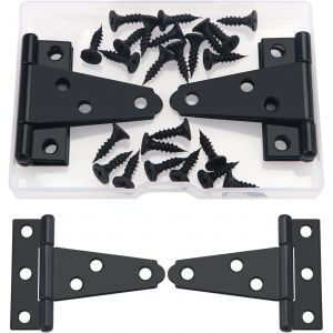 4 Pi&egrave;ces 50mm Charni&egrave;res en T, Charni&egrave;res de Porte de Grange D&eacute;tach&eacute;es, Porte Charni&egrave;res M&eacute;tallique avec 24 Vis, pour Portes, Fen&ecirc;tres, Abris de Jardin, Cl&ocirc;tures Ext&eacute;rieures, Noir - Neuf