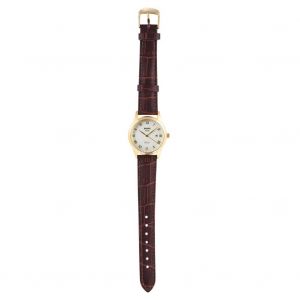 Quartz Analogique Rond Couple Montre Bracelet En Cuir Montre-Bracelet (Cadran Argent&eacute; Caf&eacute; Bracelet Femelle) - Neuf