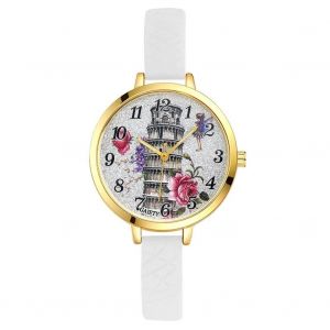 Gaiety Femmes Dames Filles Belle Tour Motif Quartz Mouvement Montre Montre-Bracelet (Blanc) - Neuf