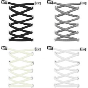 Ytseazn-Lot De 4 Paires De Lacets Élastiques De Rechange Pour Lacets Élastiques Sans Nouage,Lacets Réglables,Pour Tous Les Types De Chaussures,Chaussures De Course,4 Couleurs,Blanc,Noir,Beige,Marron, - Neuf