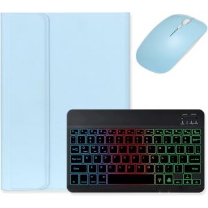 Étui Avec Clavier Rétroéclairé Pour Ipad Air 11"" M2/Air 5e 4e Génération Avec Souris, Étui Avec Clavier Rétroéclairé Amovible Pour Ipad Air 5 Air 4, Bleu Clair + Noir - Neuf