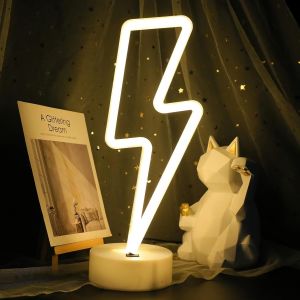 Foudre Néon Lumière Led Signes Néon Lampes Signes De Foudre Neon Lights Décor De La Chambre Batterie/Usb Opération Night Lights Avec Le Piédestal Blanc Chaud Neon Light Up Bar Chambre Fête D - Neuf