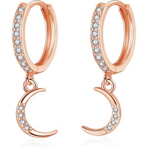 Kal-Boucles D'oreilles Créoles En Argent 925 Avec Pendentif, Boucles D'oreilles Pendantes En Argent Sterling 925 Avec Lune Et Étoile, Boucles D'oreilles Créoles Pendantes Pour Femme Et Fille - Neuf