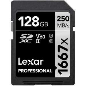Professional 1667x SD Card 128GB, SDXC UHS-II Memory Card, Up to 250MB/s Reading, Class 10, U3, V60, SD for Professional Photographer, Videographer, Enthusiast (LSD128CB1667) - Neuf