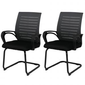 Lot de 2 chaises de conf&eacute;rence HWC-K51, chaise visiteur &agrave; pi&egrave;tement luge, tissu/textile (250 g/m&sup2;) MVGgris, structure noire - Neuf