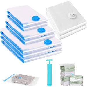 Sac de Rangement Sous Vide,Sac Sous Vide Vetement Cube,Sacs de Rangement Sous Vide avec pompe manuelle,9 pièces(3 Jumbo,2 Groß,2 Mittel,2 Petit) ,Clair - Neuf