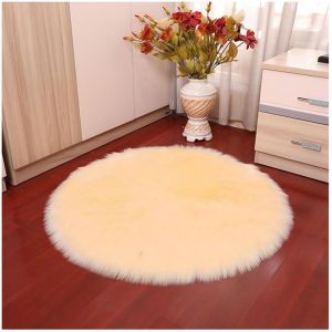 Sjzg-Tapis Rond En Fausse Peau De Mouton - 45 X 45 Cm - Beige - Moelleux - Poils Longs - Imitation Laine - Antid&eacute;rapant - Lavable - D&eacute;coration D'int&eacute;rieur - Neuf