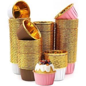 Subzonal-150 Pièces Mini Caissettes Cupcake Caissettes De Pâtisserie Résistant À L'huile Papier Muffin Cuisson Pour Fêtes D'anniversaire Décorations De Mariage(Or Café/Or Blanc/Or Rose) - Neuf
