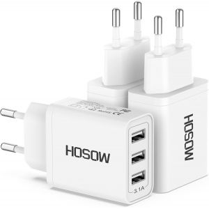TRAHOO-Chargeur USB Multiple 3Pack, Prise USB Multiple 3-Port 15W/3A Chargeur Adaptateur Secteur Rapide Telephone pour iPhone 17/16/15/14/13/12/11/XS/X/8/7/6, Samsung Galaxy S25/S24/S23/S22, Xiaomi - Neuf