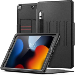 Coque pour iPad 10.2 Pouces (Mod&egrave;le 2021/2020/2019, 9&egrave;me/8&egrave;me/7&egrave;me G&eacute;n&eacute;ration), Coque avec Veille/R&eacute;veil Automatique, Support Multi-Angle, Fente Carte, Porte-Stylet, Noir - Neuf