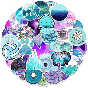 Vsco Lot De 100 Autocollants Vsco Bleus Et Violets En Vinyle Imperméable Pour Ordinateur Portable, Gourde, Ordinateur Portable, Tasse, Vélo, Tablette, Voiture, Scrapbooking, Motif Dessin Animé - Neuf