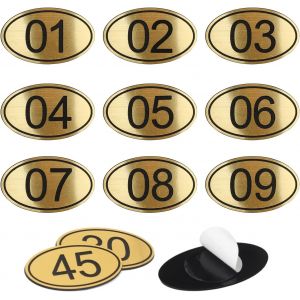 JEXNOVASHOP-Lot de 50 num&eacute;ros de table ovales &Eacute;tiquettes de casier grav&eacute;s en ABS avec ruban adh&eacute;sif double face - 1 &agrave; 50 - Neuf