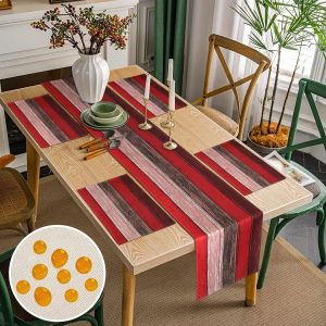 Eryi-Chemin De Table Moderne Et Set De Table En Polyester Lot De 4 Rouge Marron Bois Rayures Sets De Table Décoration De Table À Manger À La Maison Chemin De Table Pour Pique-Nique Fête Cuisine 33x18 - Neuf