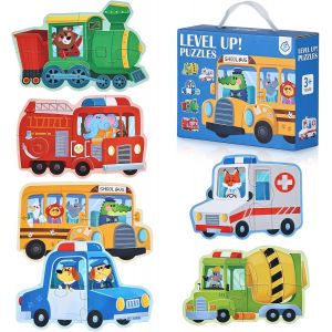 ERYI-Puzzle Enfant 2 3 4 Ans - 6 En 1 Puzzles En Bois Personnalisé Avec Boîte, Jouet Éducatif Montessori Apprentissage Cognitif, Drôle Jeux Cadeau Anniversaire Bebe Fille Garçon (Transport) - Neuf