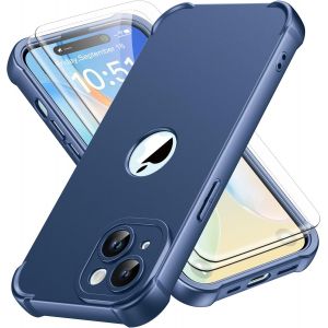 Brs-Coque Pour Iphone 15 Plus + 2 Pièces Verre Trempé Protection Écran, Antichoc Souple Silicone Tpu Arrière Rigide Pc Avant Housse De Protection Pour Iphone 15 Plus Case 6,7"" Bleu - Neuf