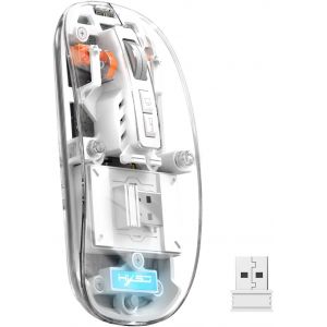 KALANKA-Souris Bluetooth sans Fil T900, Souris sans Fil Mince Multi-appareils (Double Mode : BT 5.1/5.2+2.4G), Batterie 400 mAh 2400 DPI Souris USB Optique Transparente (Blanc) - Neuf