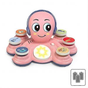 Jouet sonore pour enfants, jouet électrique 3 en 1 multifonctionnel pour bébé, tambour à percussion avec 28 sons et lumières, jouet éducatif pour enfants, bleu-Rose - Neuf