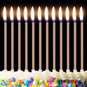 Chenquansarl-Bougie Anniversaire, 12 Métallique Bougie D'anniversaire Longue Minces Champagne Bougies Anniversaire, Bougies De Gâteau Avec Supports Pour La Sécoration De Gâteau De Mariage D'anniversa - Neuf