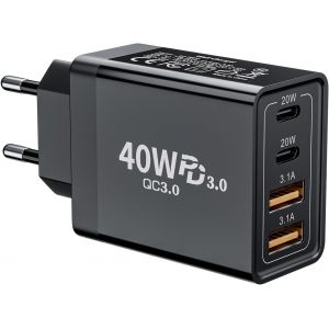 Chargeur Pour Iphone, 40W 4-Port Chargeur Usb C, Prise Usbc Multiple Chargeur Rapide, Double Type C Adaptateur+Qc Usb Secteur Pour Iphone 16 15 14 13 12 11 Pro Max X Xs Xr 8, Ipad, Samsung Galaxy - Neuf