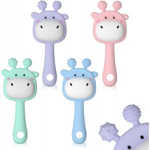 Anneau De Dentition Pour B&eacute;b&eacute;,4 Pi&egrave;ces En Silicone Avec Hochet,Sans Bpa,Jouet &Agrave; M&acirc;cher Pour B&eacute;b&eacute;s 0-3 Ans,Facile &Agrave; Tenir Anneau Apaisant Pour Gencives.[H21] - Neuf