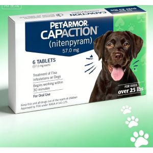 Petarmor Capaction (Nitenpyram) Comprim&eacute; Antipuce Oral Pour Chiens >25 Lbs &ndash; 6 Doses, Agit En 30 Minutes - Neuf