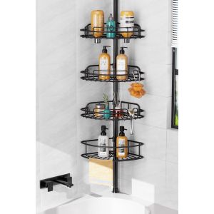 Ulteronixshop-Etagere Douche Telescopique Angle: 4 Etages en Metal Etagere Salle de Bain Sans Percage, Bathroom Rangement Pour Shampoings, Savons & Gels de Douche &iquest; Longueur Reglable 121-314 cm, Noir - Neuf