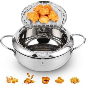 Subzonal-Marmite Japonaise, Marmite Tempura Avec Thermom&egrave;tre Compatible Induction 24cm, Marmite Japonaise En Acier Inoxydable 304 Pour Frites Crevettes Ailes De Poulet Et Shri (Grande Taille 24cm) - Neuf