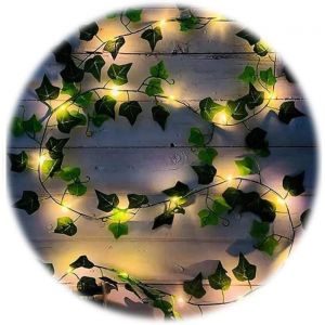 Guirlande Lumineuse Avec Feuilles,Guirlande Lierre 2m,Artificial Green Leaf Ivy Vine With 20 Led Light,Guirlande Lumineuse Intérieur Decoration Chambre For Wedding Party Noël Festival - Neuf