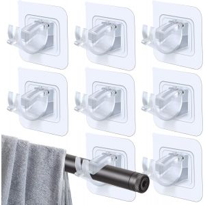 8 Pièces Support Tringle Rideaux sans Percage,Accroche Tringle Rideau sans Percage,Supports de Tringle Auto-Adhésifs Transparent pour Tringle de Moins de 2.2 cm Diamètre - Neuf