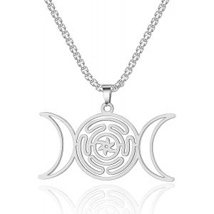 Trahoo-Hecate Collier Avec Pendentif Déesse Triple Lune En Acier Inoxydable Symbole De La Déesse Magique Wiccan Païen Cadeau Pour Homme Et Femme, 1.5¿*0.85""(38.2*21.6mm), Acier Inoxydable, Pas De - Neuf