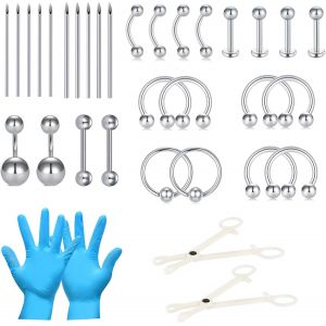 Nbgcm-Kit Piercing Professionnel Tous Les Piercings Corps,14g 16g 18g 20g Aiguilles Acier Inoxydable Oreille Nez Septum Nombril Tétons Lèvres Sourcils Smiley Piercing Bijoux - Neuf
