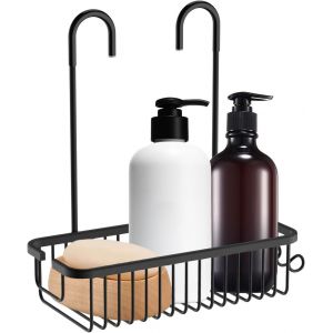 Étagère de Douche Sans Percage Suspendre Porte Douche Salles de Bains Compactes Panier Douche Murales Etagere Antirouille Rangement Salle de Bain Douche Suspendu au Robinet Noir - Neuf