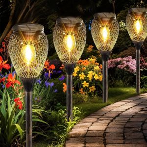 Lampes Solaires Extérieur Jardin,1000mah,Ip65 Étanche,Lampes Solaires Etanches Pour Extérieur,Solaire Pour Décoration De Jardin De Patio De Pelouse D'allée (Lot De 4) - Neuf