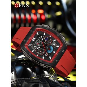 Montre Homme D'affaires Quartz. Chronographe 6 Aiguilles, Calendrier, Bo&icirc;tier Acier Et Cadran Rouge Et Noir - Neuf