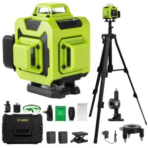 Niveau laser 4 x 360&deg;, avec 16 lignes laser vertes 4D horizontales et verticales, 2 piles 2400 mAh, t&eacute;l&eacute;commande - Neuf