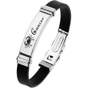 Eryi-Homme Le Signe Bracelet Acier Inoxydable Argenté Noir Silicone Bracelet De Sport 12 Constellations Signes De Zodiaque Gourmette Manchette Wrap Bracelet Femme - Neuf