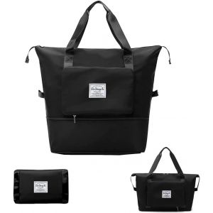 KALANKA-Pliable Sac de Voyage Sac à bandoulière Sac de Sport avec Compartiment à Chaussures Bagage Portable Valise Cabine Grande Taille Sac pour Week-End Sac de Plage Léger Imperméable (Le Noir) - Neuf