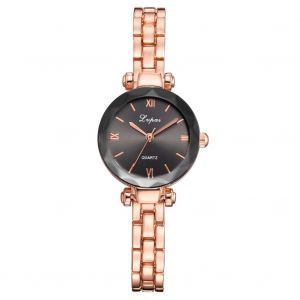 Montre A Quartz Lvpai Pour Femme, Style Retro, Cadran A Chiffres Romains, Bracelet En Alliage (Or Rose + Noir) - Neuf