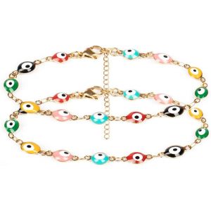 Ensemble De 2 Mauvais ?il Bracelets Dames Hommes Dames En Acier Inoxydable 18k Plaqué Or Réglable À La Main Amulette Mauvais ?il À Domicile De Bijoux - Neuf