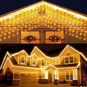 Rideau Lumineux Led Blanc Chaud, 4*0.6m Icicle Lights Rideau De Noël Extérieur 8 Mode D'éclairage Guirlande Lumineuse Rideau Etanche Ip44 Pour Decoration Fenêtre Balcon Mariage Fête Terrasse - Neuf