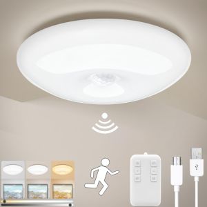 Tianyi-1 Plafonnier Led Rechargeable Usb Avec D&eacute;tecteur De Mouvement Plafonnier Batterie Dimmable Avec T&eacute;l&eacute;commande 4000mah Lampe Int&eacute;rieure Blanc Rond Sans Fil Pour Couloir, Garage, Cave, Escalier &Oslash; - Neuf