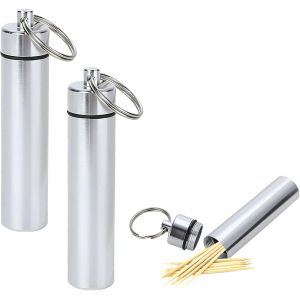 Bo&icirc;te De Rangement Pour Cure-Dents De Voyage En M&eacute;tal &Agrave; Motifs Ronds (2 Pi&egrave;ces), Avec Porte-Cl&eacute;s Et Anneau &Eacute;tanche En Silicone &iquest; Id&eacute;ale Pour Les Pique-Niques Et Les Voyages - Neuf